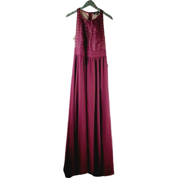 Lulu's Forever and Always Burgundy Sleeveless Halter Gown Sz L - Picture 3 of 5